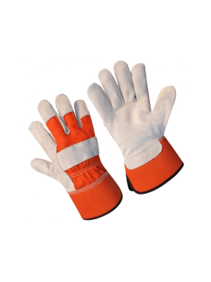 ORANGE CUFF LEATHER PALM SAFETY GLOVES