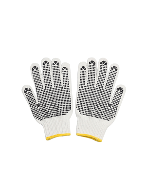 WHITE COTTON GLOVES WITH PALM SIDE BLACK PVC DOTS
