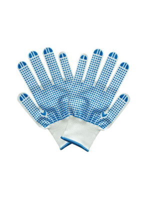 WHITE COTTON GLOVES WITH PALM SIDE BLUE PVC DOTS