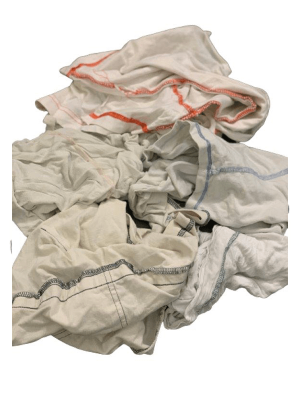 WHITE KNIT BLEACHED WASHED RAGS WITH COLOUR OVERLOCK STITCHES