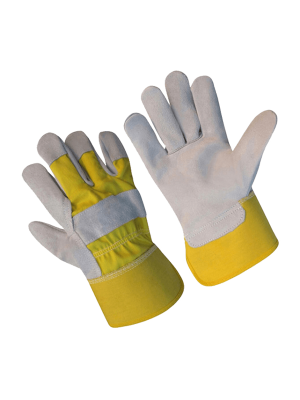 YELLOW CUFF LEATHER PALM SAFETY GLOVES