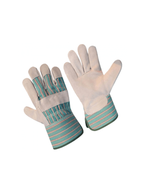 GREEN CUFF WITH RED LINING LEATHER PALM SAFETY GLOVES