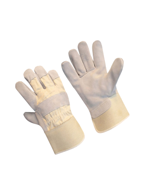 WHITE CUFF LEATHER PALM SAFETY GLOVES